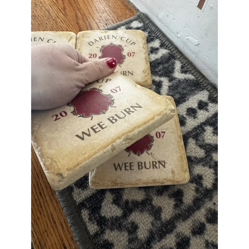 Set Of 4 Tumbled Marble Coasters Darien Cup Weeburn‎ Country Club 2007 CT Logo